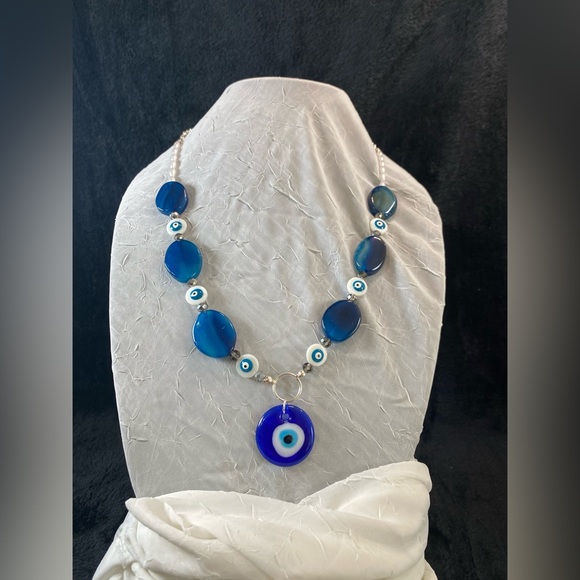 Turkish Evil Eye Necklace,Handmade Nazar Necklace with Large Glass Evil Eye Bead - Picture 1 of 10